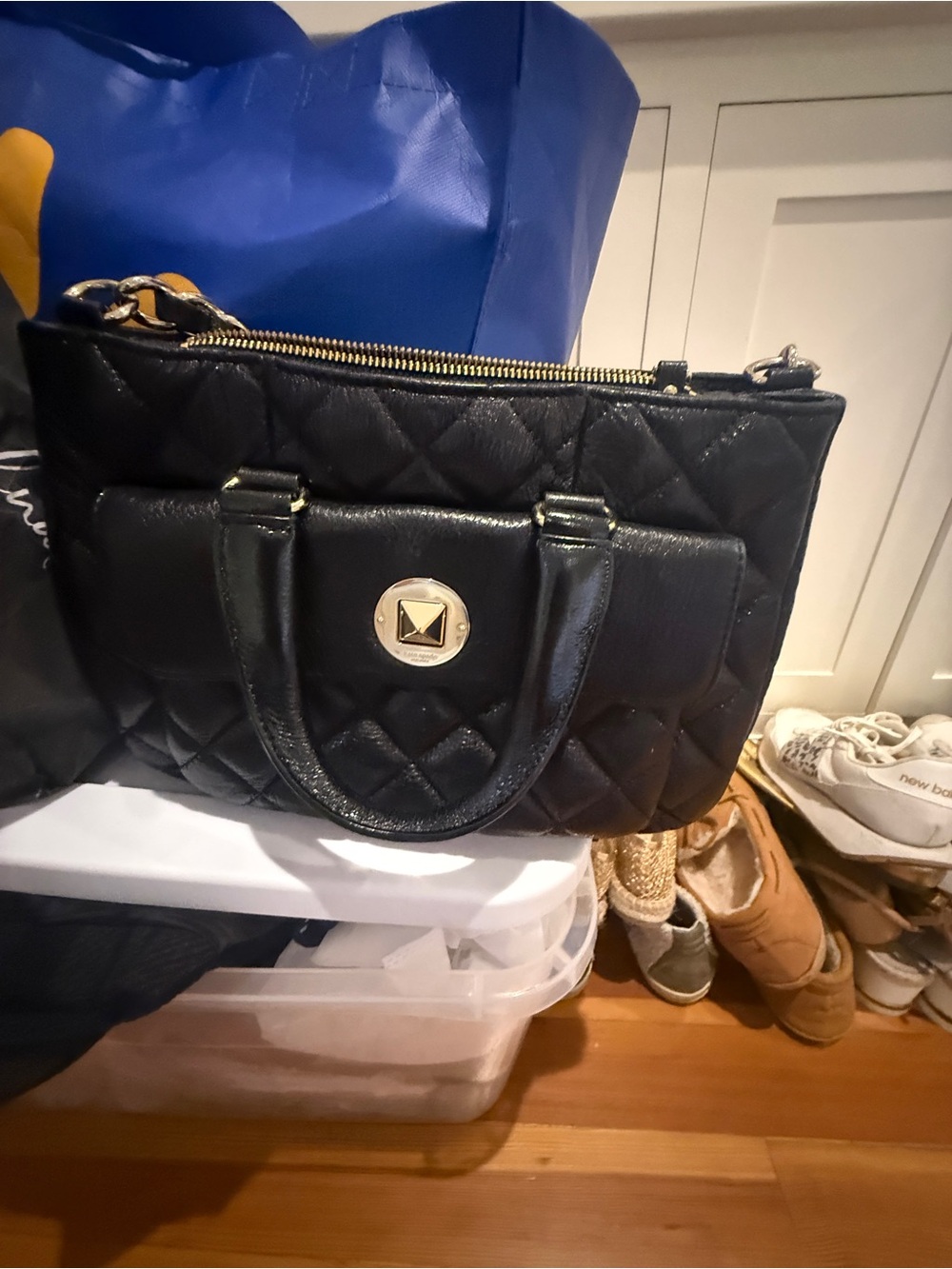 kate spade Quilted Black Satchel with Gold Hardware